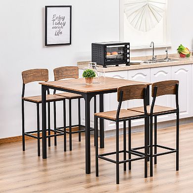 5 Piece Contemporary Wooden Dinner Combination Furniture Square Flat Seating