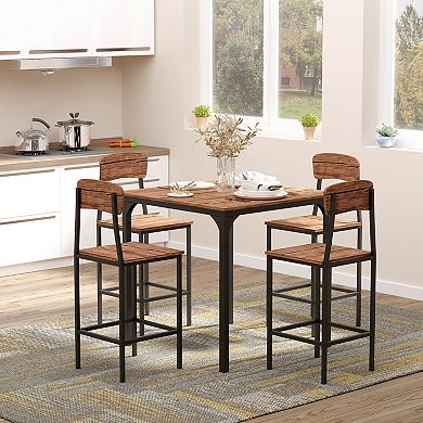 5 Piece Contemporary Wooden Dinner Combination Furniture Square Flat Seating