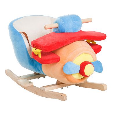 Qaba Kids Wooden Plush Ride On Rocking Plane Chair Toy