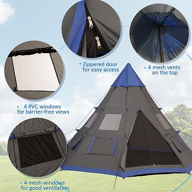 Outsunny 6-7 Person Large Family Party Camping Tent W/ Carrying Bag, Mesh Window