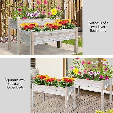 Outdoor/indoor Raised Garden Bed Elevated Wooden Planter Box W/ 2 Compartments