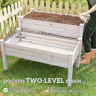 Outsunny 2 Tier Raised Garden Bed, Elevated Wooden Planter Box, Natural
