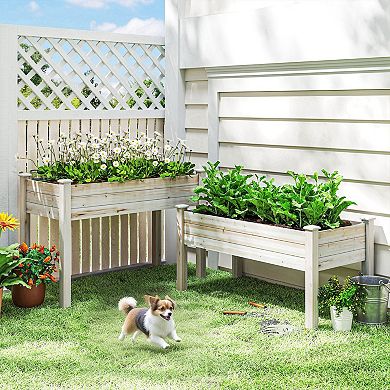 Outsunny 2 Tier Raised Garden Bed, Elevated Wooden Planter Box, Natural