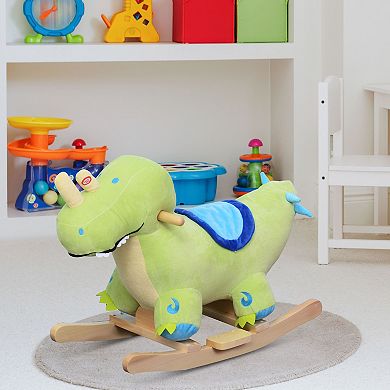 Qaba Kids Plush Ride On Rocking Horse Toy Dinosaur Ride on Rocker Green with Realistic Sounds