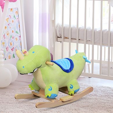 Qaba Kids Plush Ride On Rocking Horse Toy Dinosaur Ride on Rocker Green with Realistic Sounds