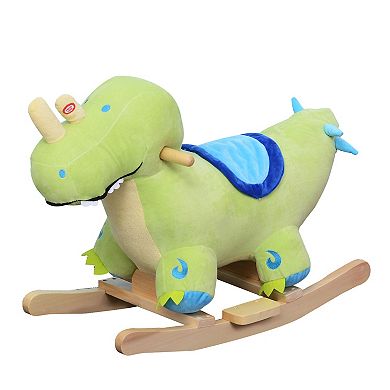 Qaba Kids Plush Ride On Rocking Horse Toy Dinosaur Ride on Rocker Green with Realistic Sounds