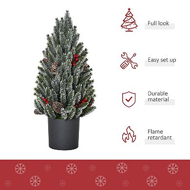 HOMCOM 18" Tall Unlit Miniature Snow Flocked Tabletop Artificial Christmas Tree Holiday Decoration with Pine Cones and Berries