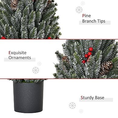 HOMCOM 18" Tall Unlit Miniature Snow Flocked Tabletop Artificial Christmas Tree Holiday Decoration with Pine Cones and Berries