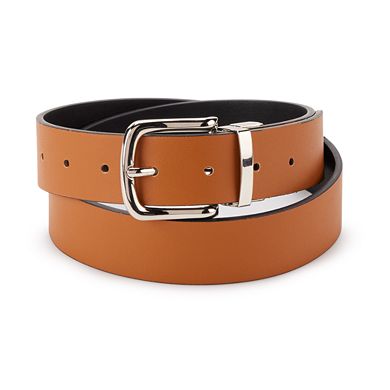 Women's Nine West Cognac/Black Reversible Square Buckle Belt