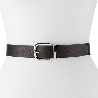 Women's Nine West Cognac/Black Reversible Square Buckle Belt
