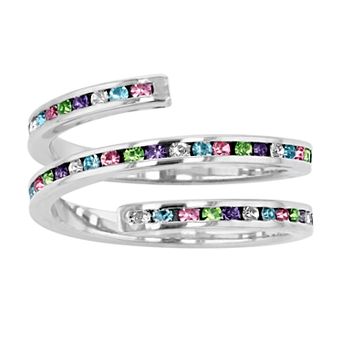 Traditions Jewelry Company Fine Silver Plated Rainbow Crystal Spiral Ring