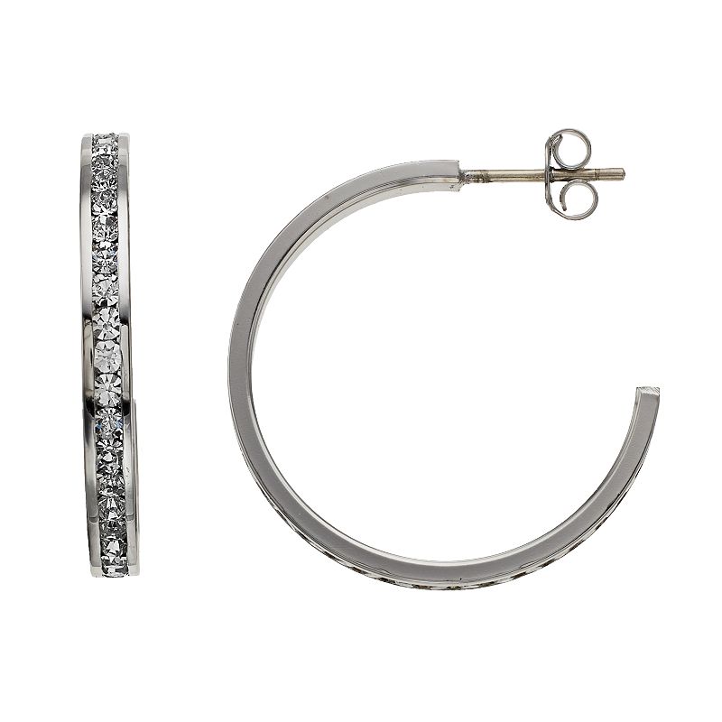 Traditions Jewelry Company Sterling Silver Crystal Hoop Earrings, Women's, White