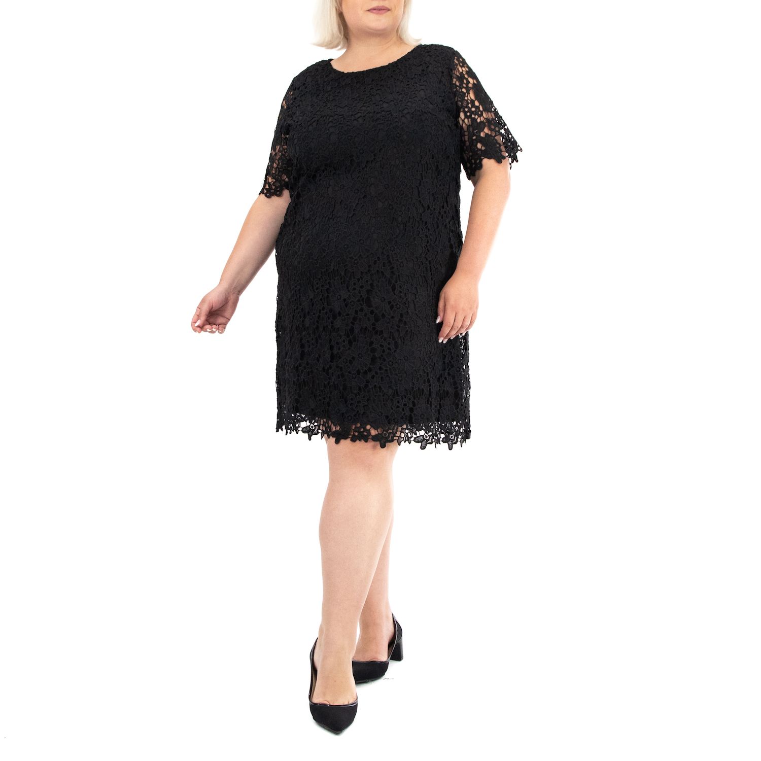 Nina Leonard Plus Sleeveless Lace Sheath Dress - Navy - 1X
