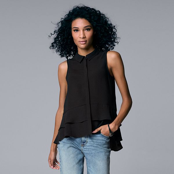 Women s Simply Vera Vera Wang Sleeveless Flounce Shirt