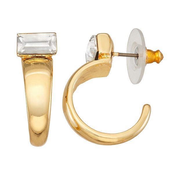 Ladies Medium Gold Plated Crystal Middle Bar Shining Creole Hoop Earri –  Klassywear