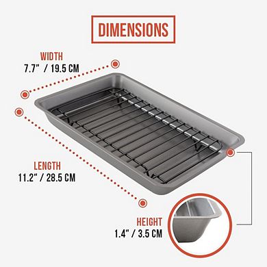 Chef Pomodoro Nonstick Carbon Steel Roasting Pan Roaster With Flat Rack, Large, Grey