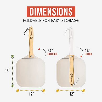 Chef Pomodoro Aluminum Metal Pizza Peel With Foldable Wood Handle For Easy Storage 12 X 14-inch