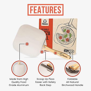 Chef Pomodoro Aluminum Metal Pizza Peel With Foldable Wood Handle For Easy Storage 12 X 14-inch