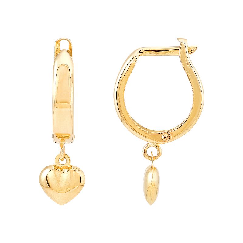 Everlasting Gold 10k Gold Heart Dangle Hoop Earrings, Womens, Yellow