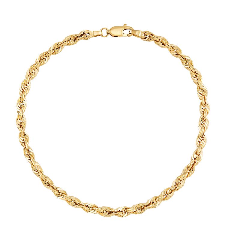 Everlasting Gold 14k Gold Rope Chain Bracelet, Womens, Size: 8.5, Yello