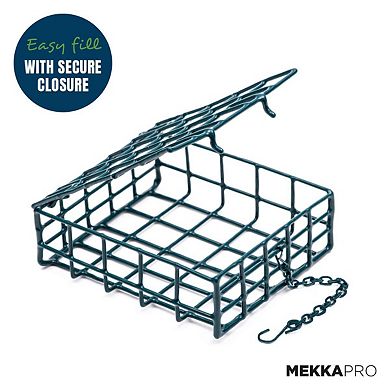 MEKKAPRO Suet Wild Bird Feeder with Hanging Metal Roof, Two Suet Capacity, Bird Feed Recommended (Single)