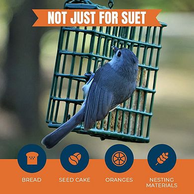 MEKKAPRO Suet Wild Bird Feeder with Hanging Metal Roof, Two Suet Capacity, Bird Feed Recommended (Single)