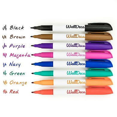 Walldeca Wet Erase Markers Fine Point, Assorted Colors, 8-count, Multipurpose Markers