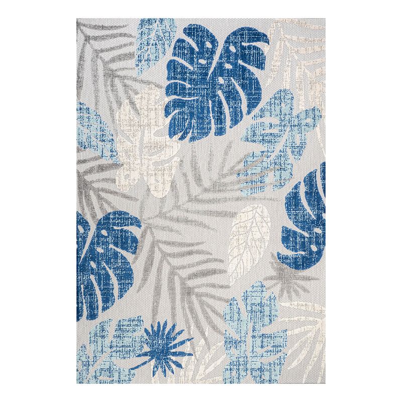 UPC 840011461786 product image for Monstera Tropical Leaf Rug, Light Gray Navy | upcitemdb.com
