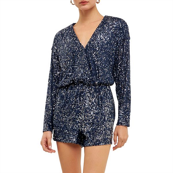 Front Wrap Sequins Romper