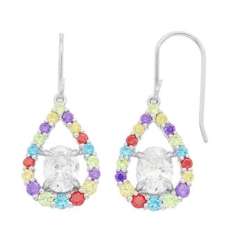 SIRI USA by TJM Sterling Silver Multicolor Cubic Zirconia Leverback Earrings