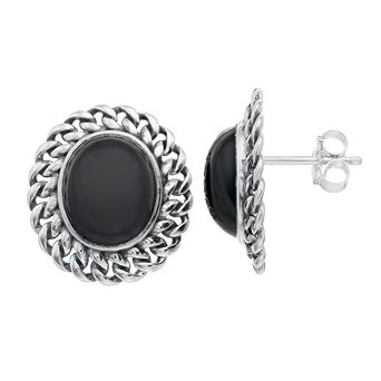 SIRI USA by TJM Sterling Silver Oval Black Onyx Stud Earrings