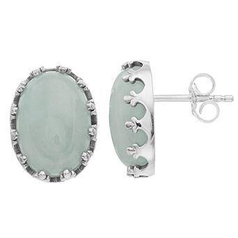 SIRI USA by TJM Sterling Silver Oval Jade Stud Earrings