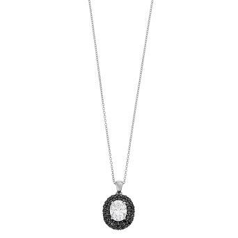 SIRI USA by TJM Sterling Silver White & Black Cubic Zirconia Oval Pendant Necklace