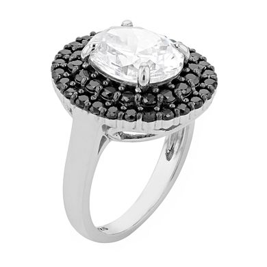 SIRI USA by TJM Sterling Silver Oval White Cubic Zirconia & Black Cubic Zirconia Ring