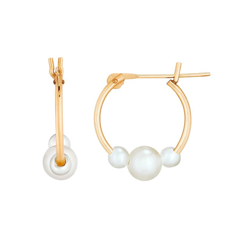 Everlasting Gold 10k Gold Freshwater Cultured Pearl Hoop Earrings, Womens,