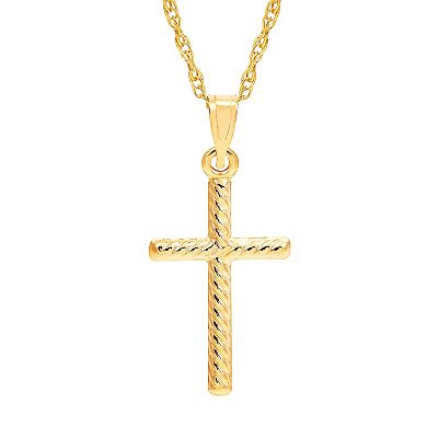 Everlasting Gold 10k Gold Twist Cross Pendant Necklace 