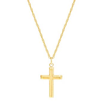 Everlasting Gold 10k Gold Flat Back Cross Pendant Necklace