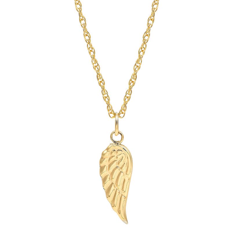 Everlasting Gold 10k Gold Flat Back Angel Wing Pendant Necklace, Womens, 