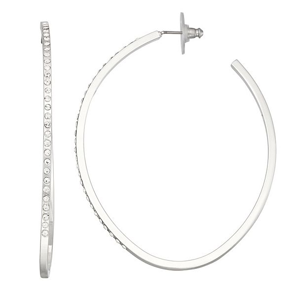 Nine West Silver Tone Large Simulated Crystal Hoop Earrings