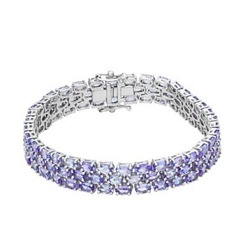 Jewelexcess Sterling Silver Oval Cut Tanzanite Triple Row Bracelet