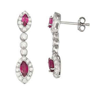 Jewelexcess Sterling Silver Genuine Rhodolite & White Zircon Drop Earrings