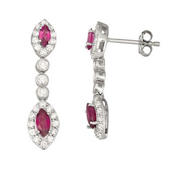 Jewelexcess Sterling Silver Genuine Rhodolite & White Zircon Drop Earrings