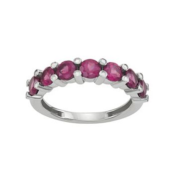 Jewelexcess Sterling Silver Genuine Rhodolite & White Zircon Ring