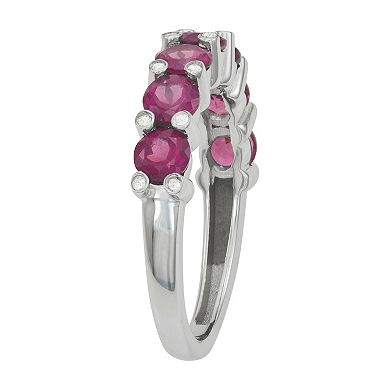 Jewelexcess Sterling Silver Genuine Rhodolite & White Zircon Ring