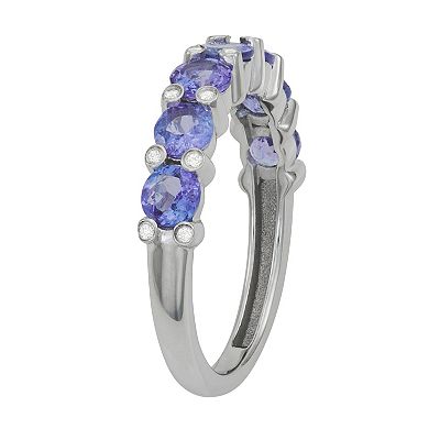 Jewelexcess Sterling Silver Genuine Tanzanite & White Zircon Ring