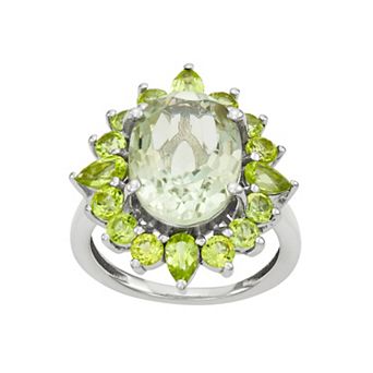 Jewelexcess Sterling Silver Genuine Green Amethyst & Peridot Ring