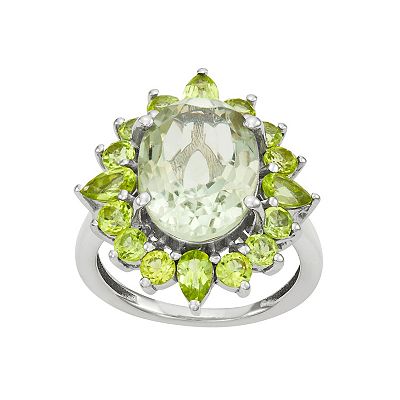 Jewelexcess Sterling Silver Genuine Green Amethyst Peridot Ring