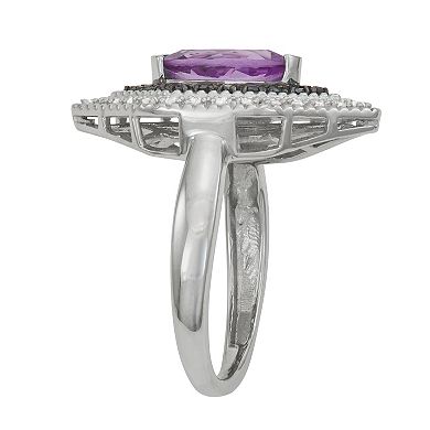 Jewelexcess Sterling Silver Genuine Amethyst & 1/3 Carat T.W. Black & White Diamond Ring