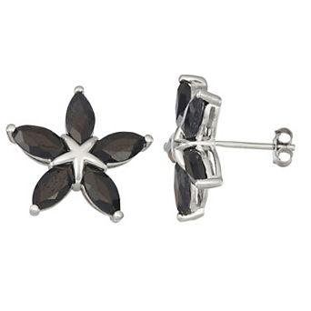 Jewelexcess Sterling Silver Genuine Sapphire Floral Stud Earrings