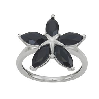 Jewelexcess Sterling Silver Genuine Sapphire Floral Ring